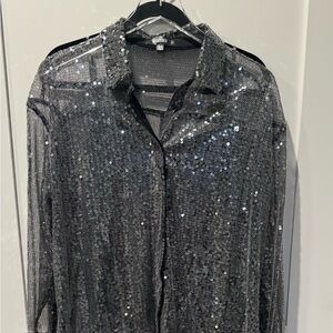 Black Sequin Button Up Top and Pants by Misguided